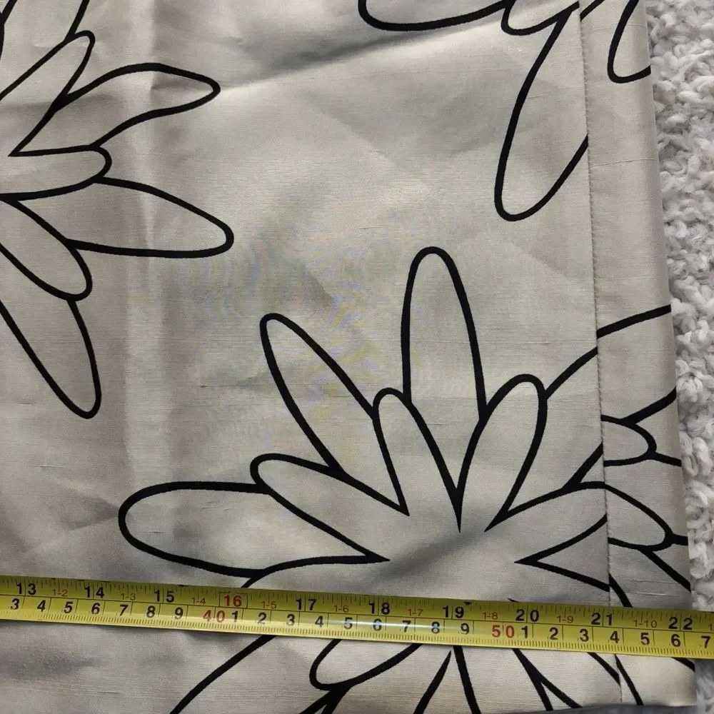 100% Silk Black Graphic Floral Skirt Women's 12 Pockets Office Preppy Monochrome